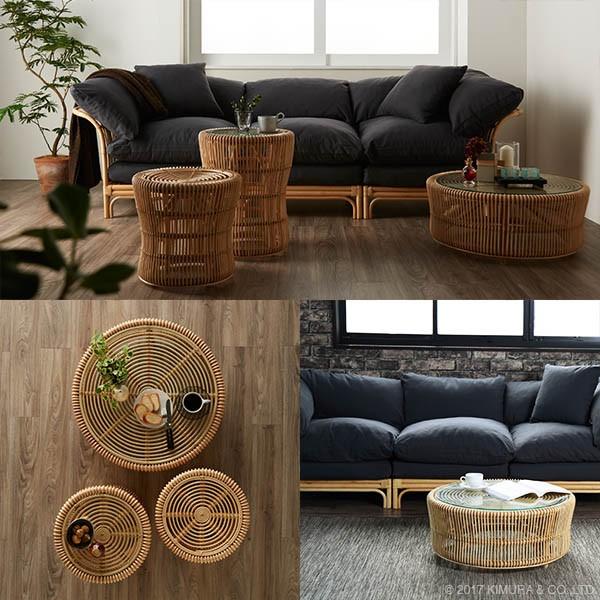 ラタン ローテーブル センターテーブル ラウンドテーブル リビング