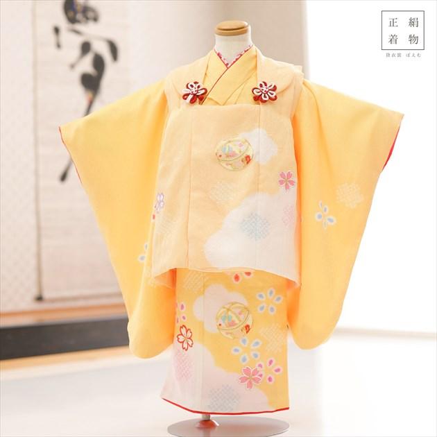 3歳女の子 正絹 着物 七五三レンタル 被布セット f1594 子供着物 人気