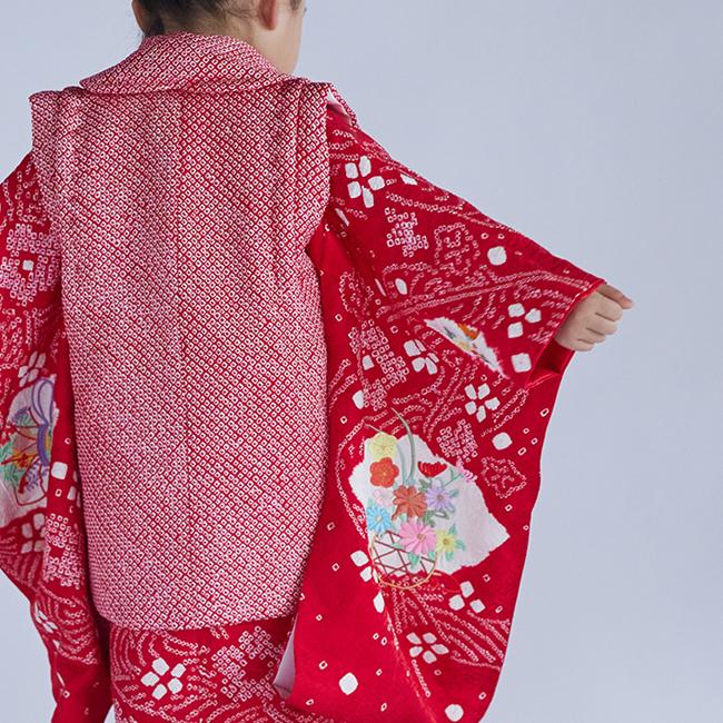 七五三 着物 3歳 女の子 レンタル 正絹 赤 白 絞り 菊刺繍 高級 古典