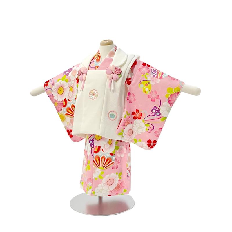 ベビー着物 赤ちゃん 着物 女の子 ピンク 白 被布 0002 着付け簡単