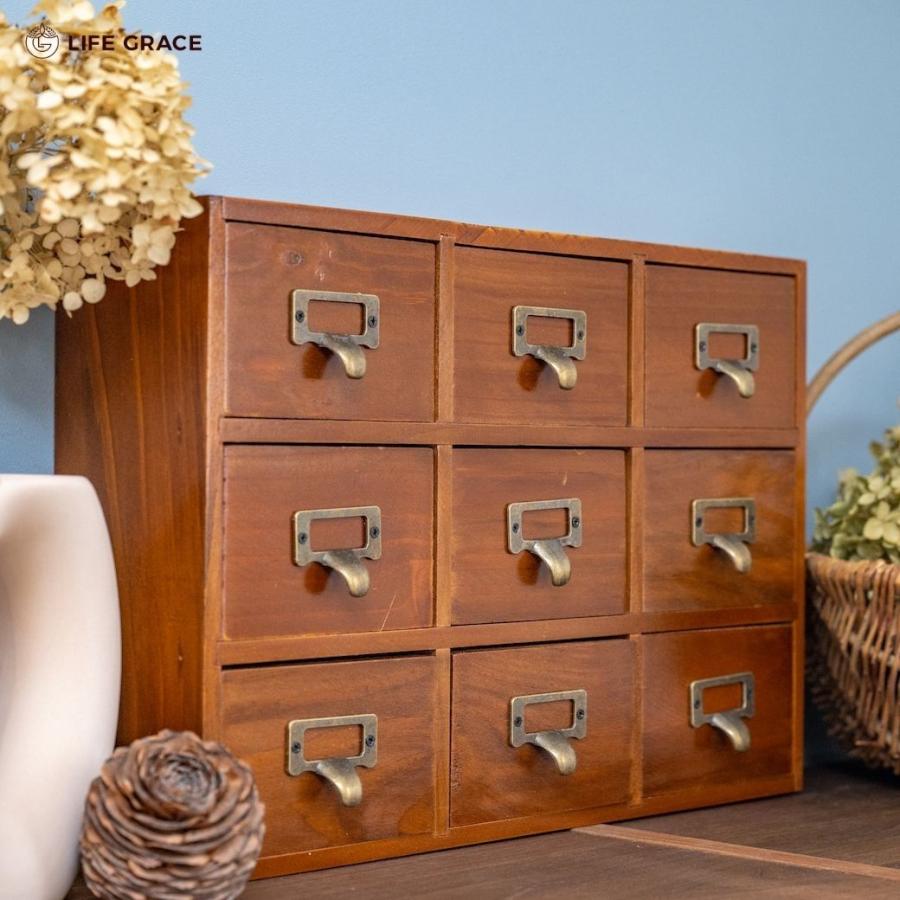 ヴィンテージ調 3段 3列 木製 ミニチェスト ジュエリーボックス コスメ