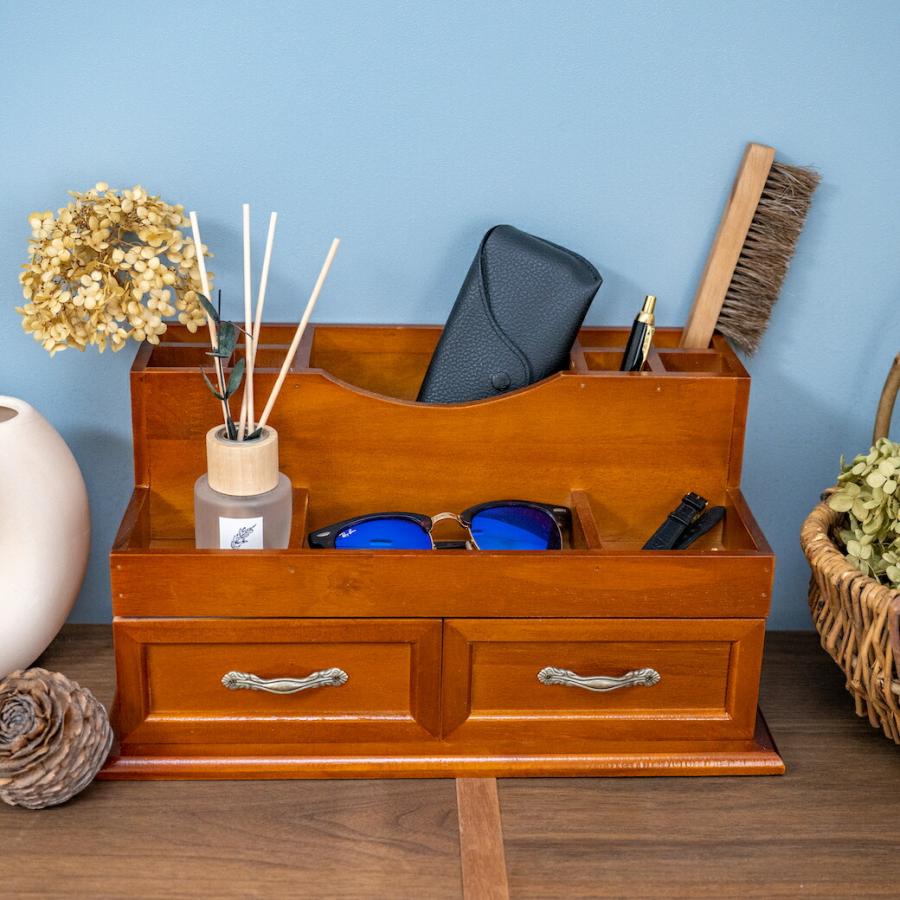 ヴィンテージ調 大容量 木製 コスメボックス メイクボックス
