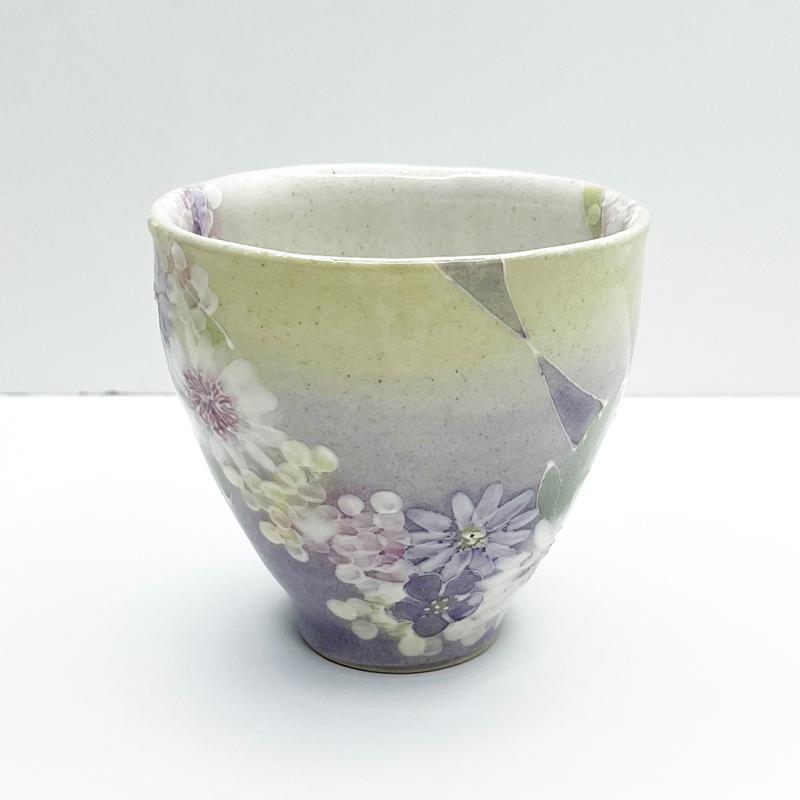 工房ゆずりは 湯呑茶碗 花かざり 瀬戸焼 花柄 優しい感性 女性だけの