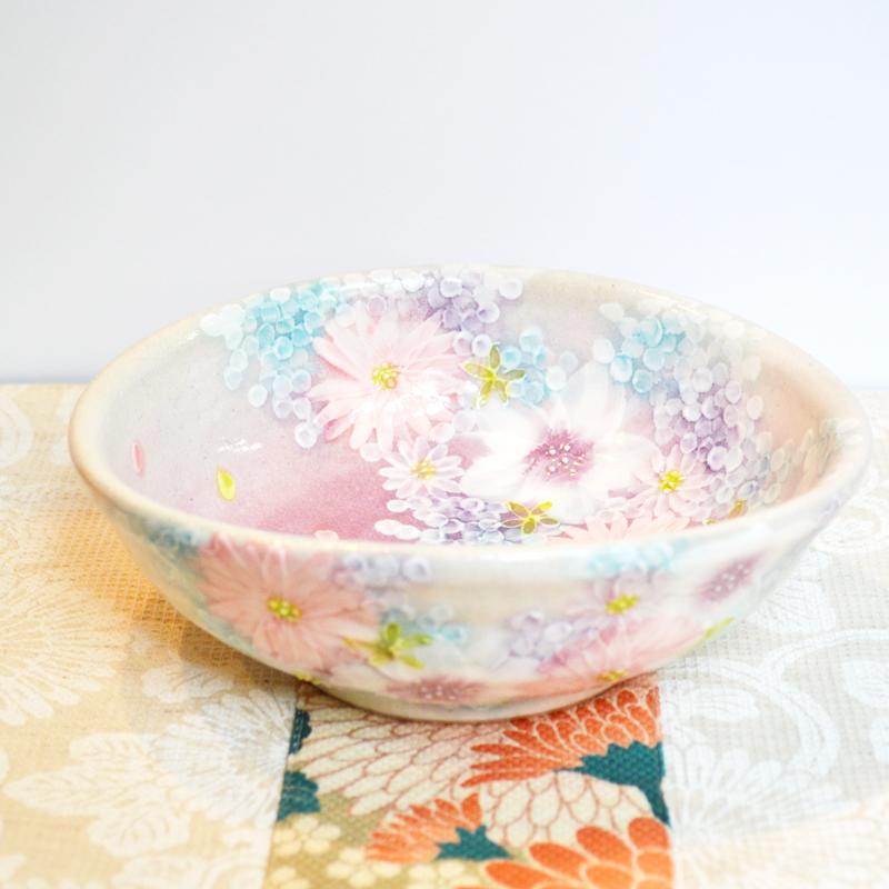 工房ゆずりは おしゃれ鉢 色彩花 瀬戸焼 花柄 女性だけの工房 手描き