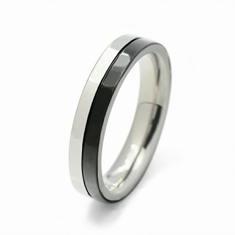 指輪 サージカルステンレス ハーフブラックコーティングのリング 銀色