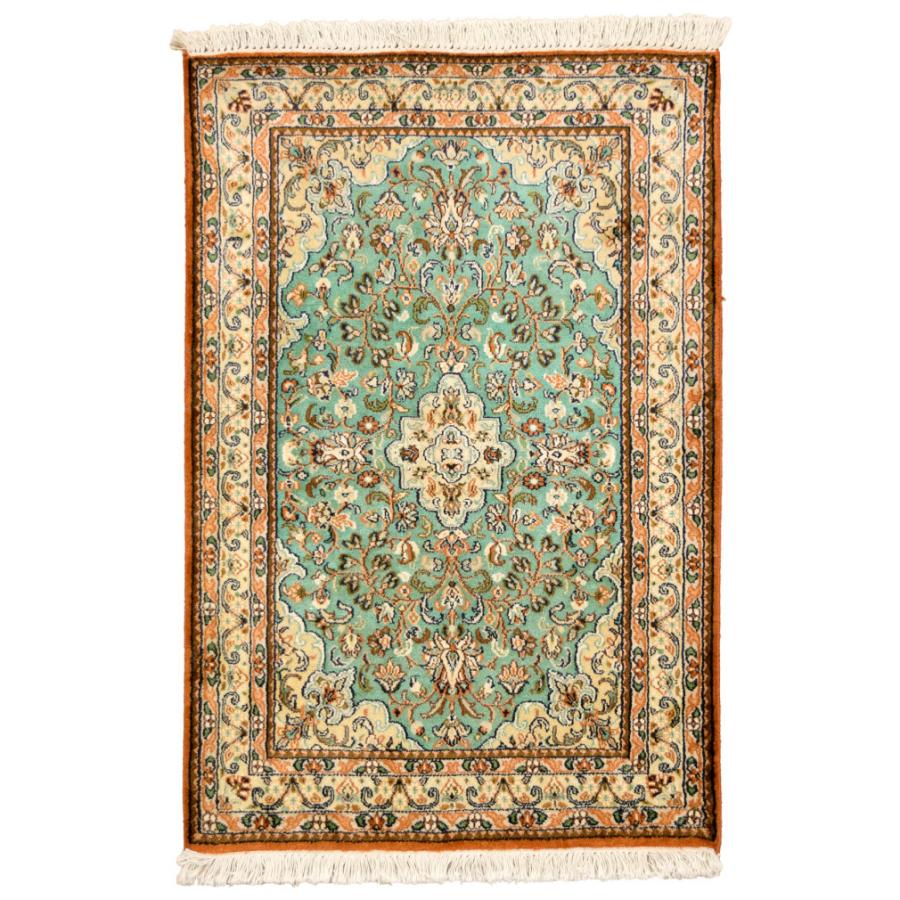 シルク段通 玄関マット おしゃれ 約66×96cm グリーン シルク 絹