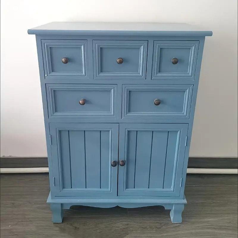 キャビネット 収納 引き出し 青 木製 幅60 奥行35 5段 北欧風