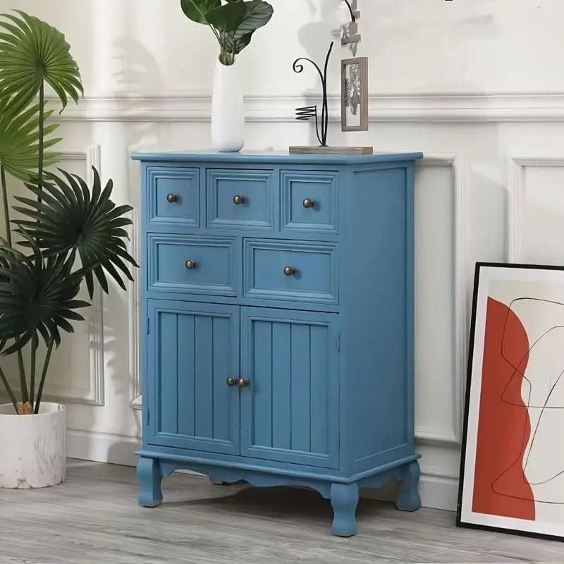 キャビネット 収納 引き出し 青 木製 幅60 奥行35 5段 北欧風