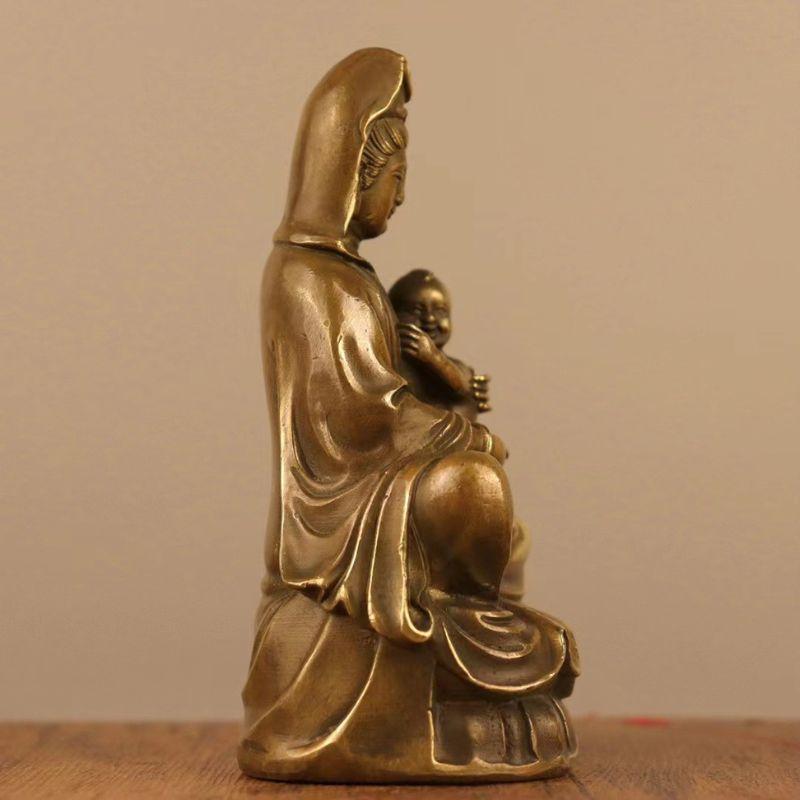 送子観音菩薩 菩薩像 観音像 風水 置物 オブジェ 銅製 仏像 子宝 祈願