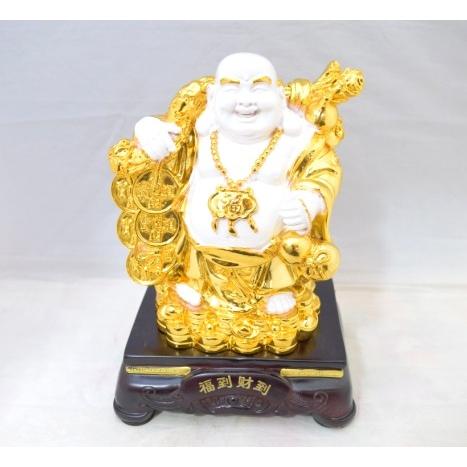 布袋様 置物 笑佛 笑い仏 如意棒 瓢箪 樹脂製 白 24cm : 横浜中華街龍