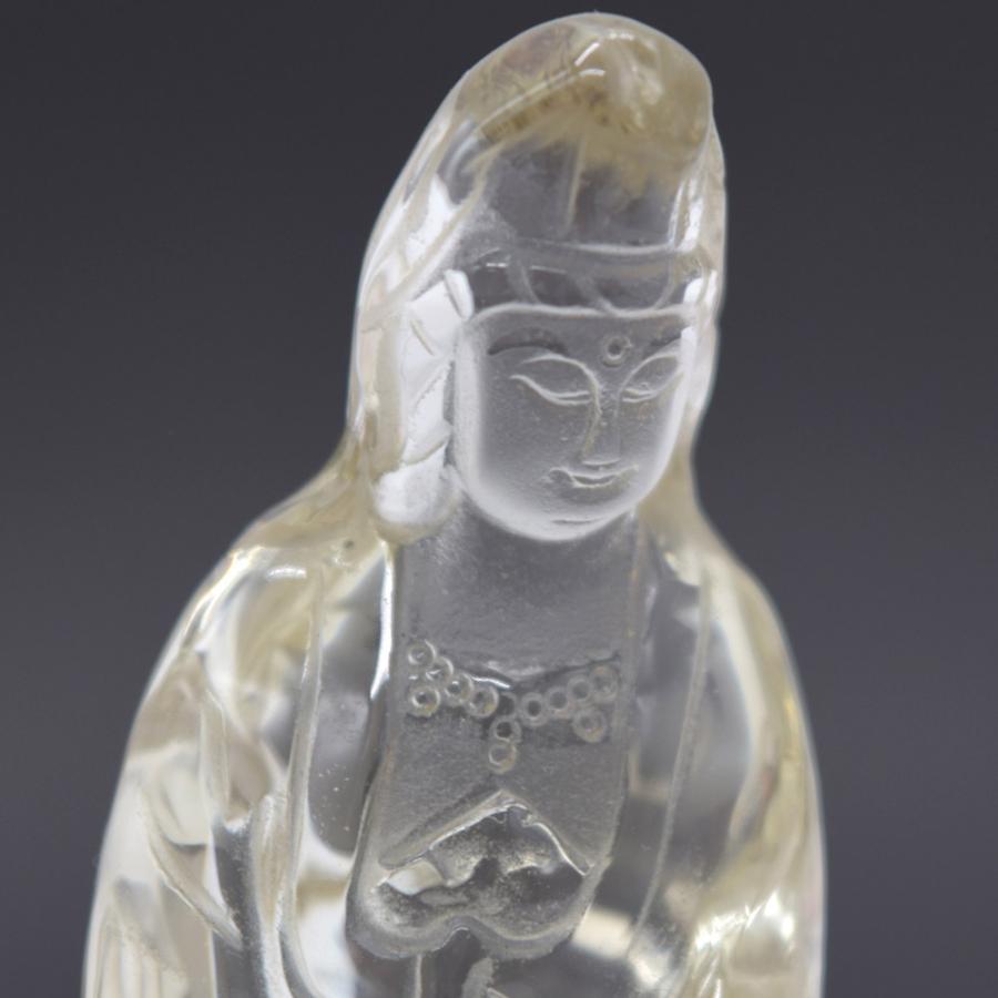 仏像彫刻 天然石製 シトリン 黄水晶 観音菩薩 台座付き 13cm : 横浜