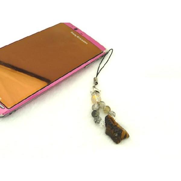 メール便OK】 龍亀 ロングイ タイガーアイ 天然石ストラップ 龍彫り