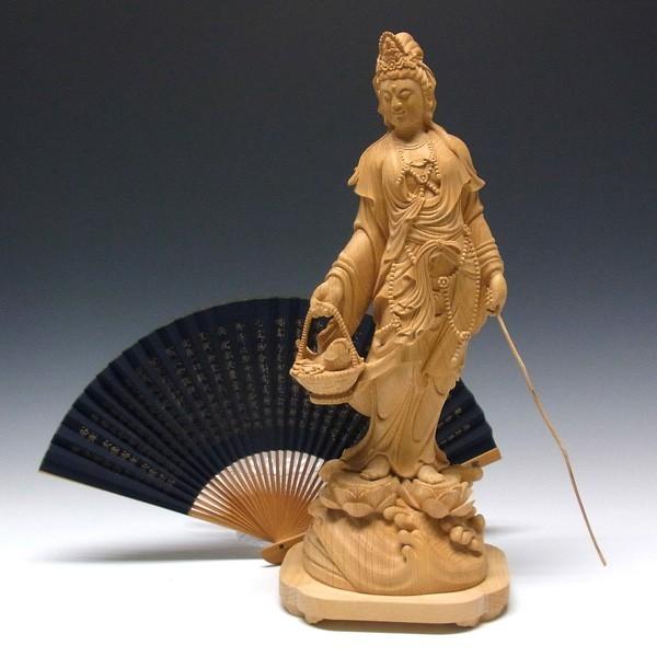 魚籃観音 立像 高さ42cm 榧製 木彫り 仏像 : 仏像と縁起物の専門店 龍