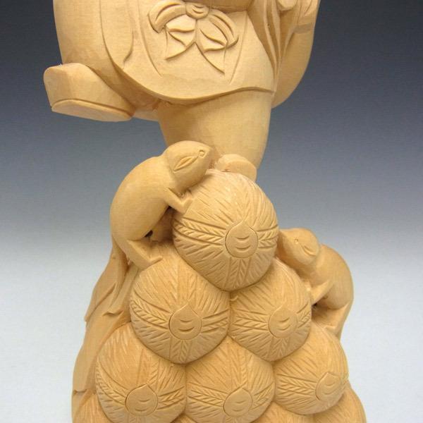 木彫り 大黒天 高さ24cm 置物 ねずみ付き 七福神 縁起物 : 仏像と