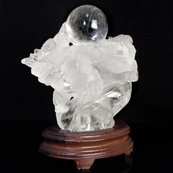 水晶 龍 彫刻 置物 龍彫り 台付き 天然石 パワーストーン 彫り物