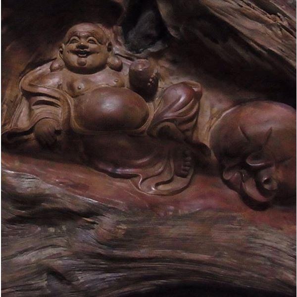 木彫り 布袋様 置物 一位製 ガラスケース付き 七福神 : 仏像と縁起物の