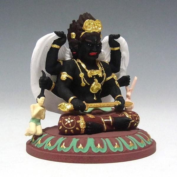 木彫り 仏像 彩色三面大黒天 坐像 高さ5.5cm 柘植製 : 仏像と縁起物の