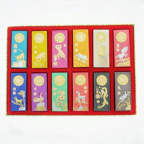 墨 十二支 彩墨 12本 唐墨 書道具 徽墨 老胡開文製 : 書道用品 緑風店