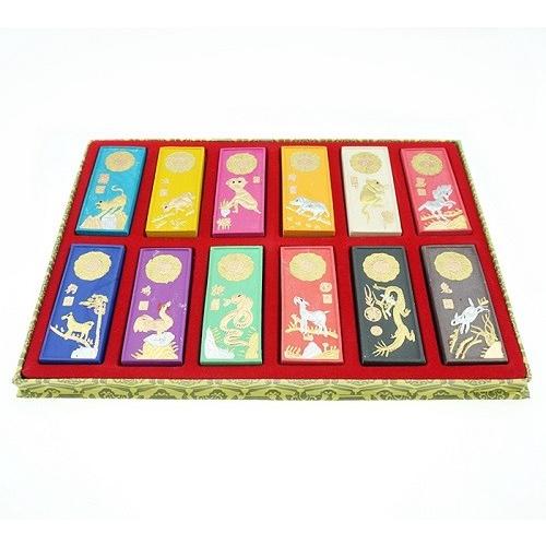 墨 十二支 彩墨 12本 唐墨 書道具 徽墨 老胡開文製 : 書道用品 緑風店