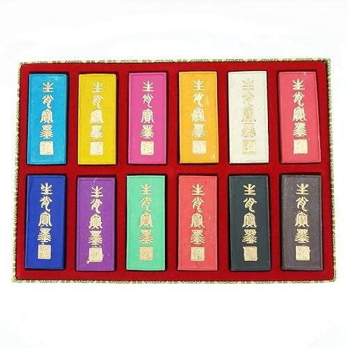 墨 十二支 彩墨 12本 唐墨 書道具 徽墨 老胡開文製 : 書道用品 緑風店