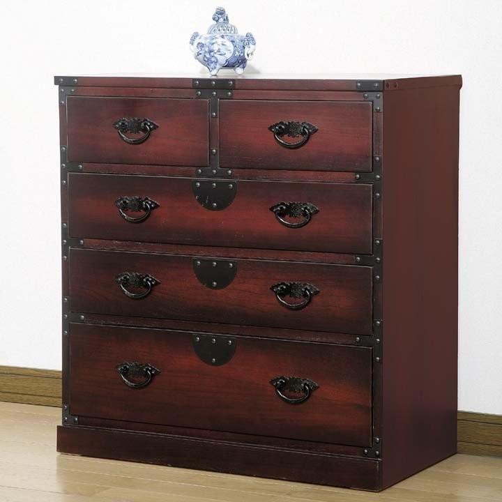 たんす 和ダンス 民芸調 チェスト 幅67 引出し5杯 タンス 引出箪笥 和