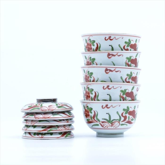 万暦 円菓子碗 5客セット 有田焼 和食器 蓋物 お正月 日本製 お碗 お