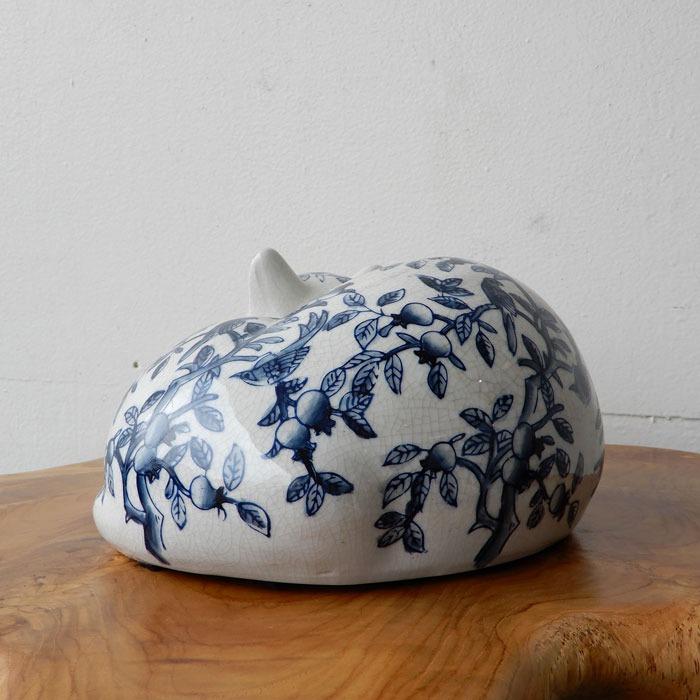 染陶器 猫 赤絵/青花 ねこ ネコ シノワズリ オリエンタル 和モダン