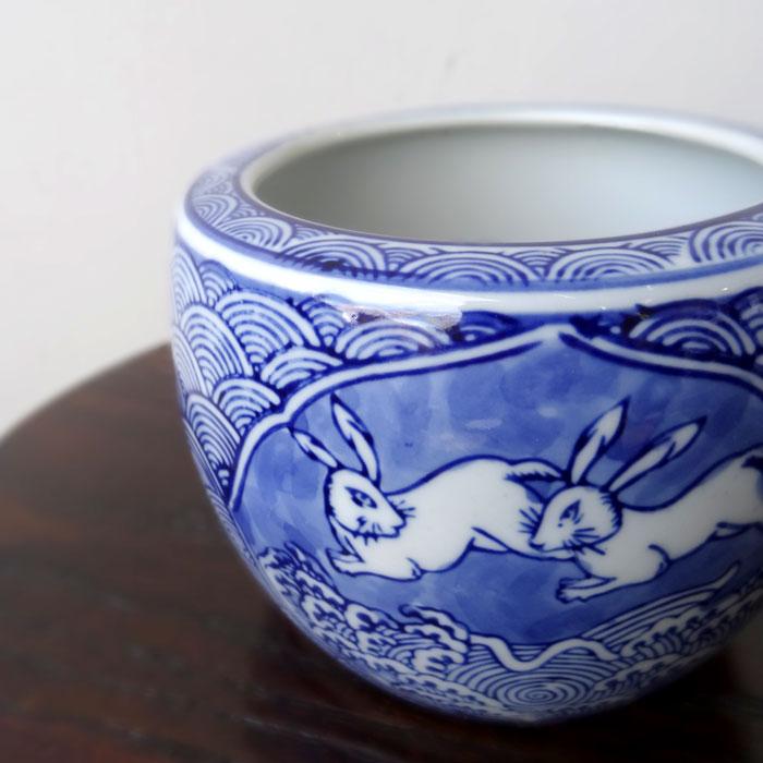 ミニミニ火鉢 うさぎ 小 水鉢 アンティーク 3号 シノワズリ