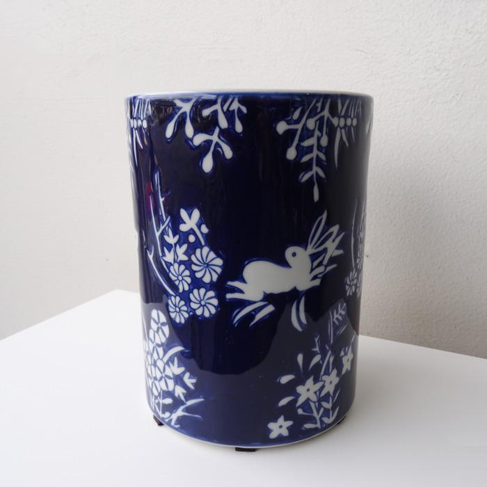 染付 手あぶり 火鉢 水鉢 睡蓮鉢 鉢カバー クズ入れ ゴミ箱 ビオトープ