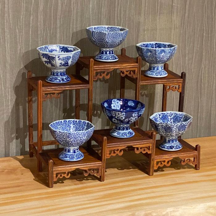 青花八角 ミニ杯洗6点セット 杯洗 盃洗 ミニ 6点セット ミニ植木鉢