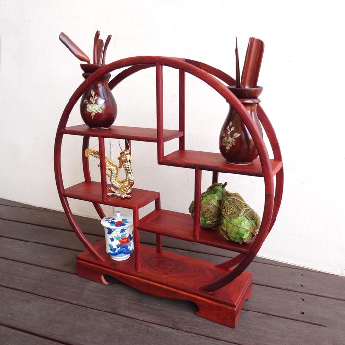 飾り棚 和風 和室 床の間 丸形 シノワズリ 珍品棚 盆栽棚 シェルフ