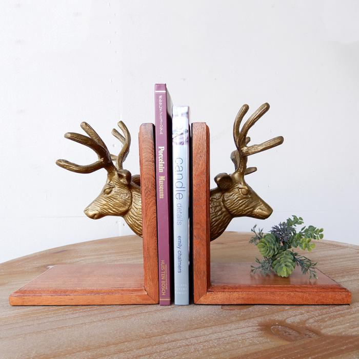 ブックエンド 鹿 しか シカ 本立て アンティーク調 おしゃれ 高級感