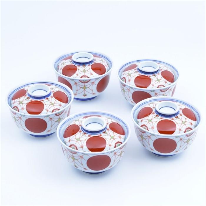 珱珞紋 円菓子碗 5客セット 有田焼 和食器 蓋物 お正月 日本製 お碗 お