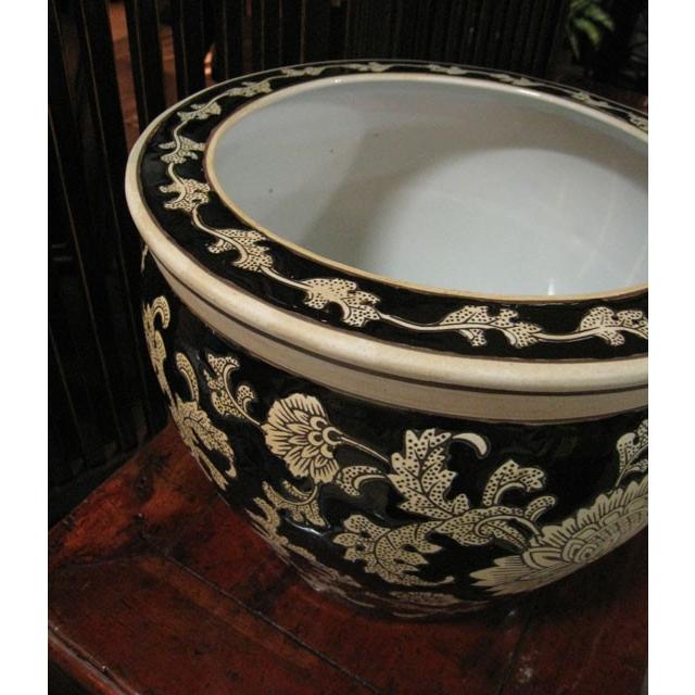 水鉢 睡蓮鉢 陶器 めだか鉢 ハス鉢 青花丸大魚洋蓮鉢 黒 中