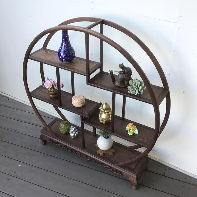 飾り棚 和風 和室 床の間 丸形 シノワズリ 珍品棚 盆栽棚 違い棚 和