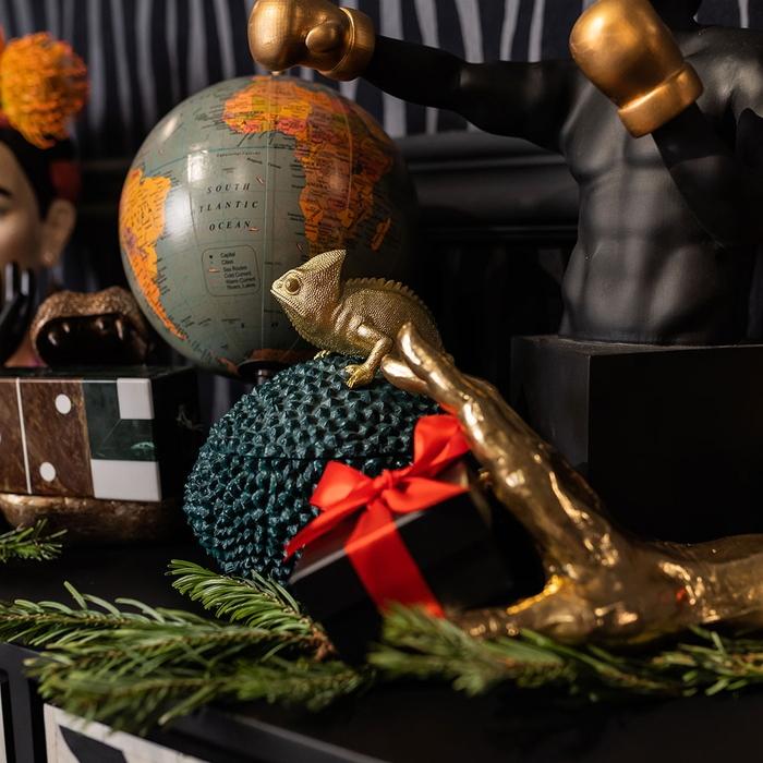 カメレオン デコボックス 小物入れ 爬虫類 おしゃれ 金 グリーン