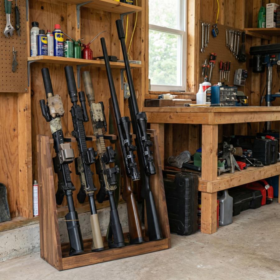 WOODWORKS ガンラック 5丁掛 ( 色：ブラウン ) 木製 日本製