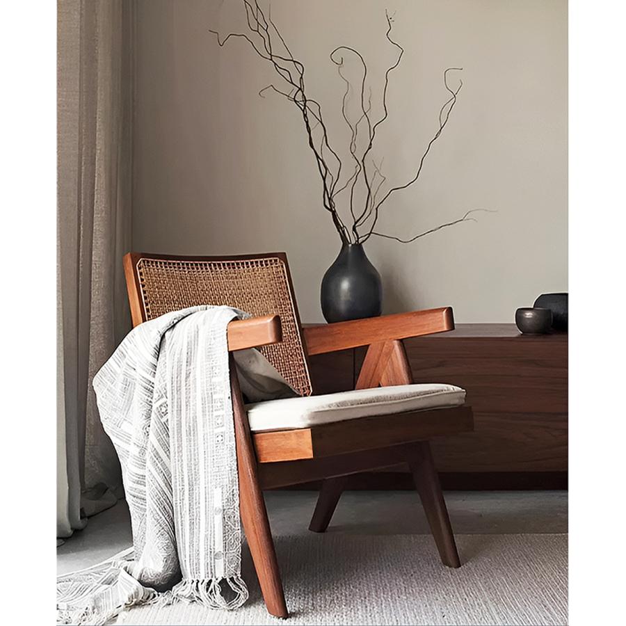 ラタンチェア 籐編み ラウンジチェア 北欧 イージーチェア ジャンヌレ