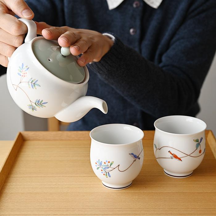 香蘭社 小鳥の詩 茶器セット 急須 日本製 おしゃれ 湯呑 セット 湯呑み