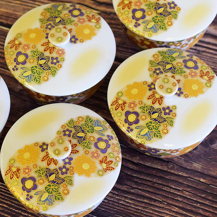 九谷焼 来客用 蓋付 湯呑み 5客セット 花詰 和食器 湯呑み茶碗 : 和座