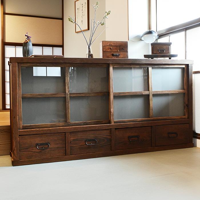 リメイク水屋箪笥】昭和初期 古民家家具 ローキャビネット 幅175cm