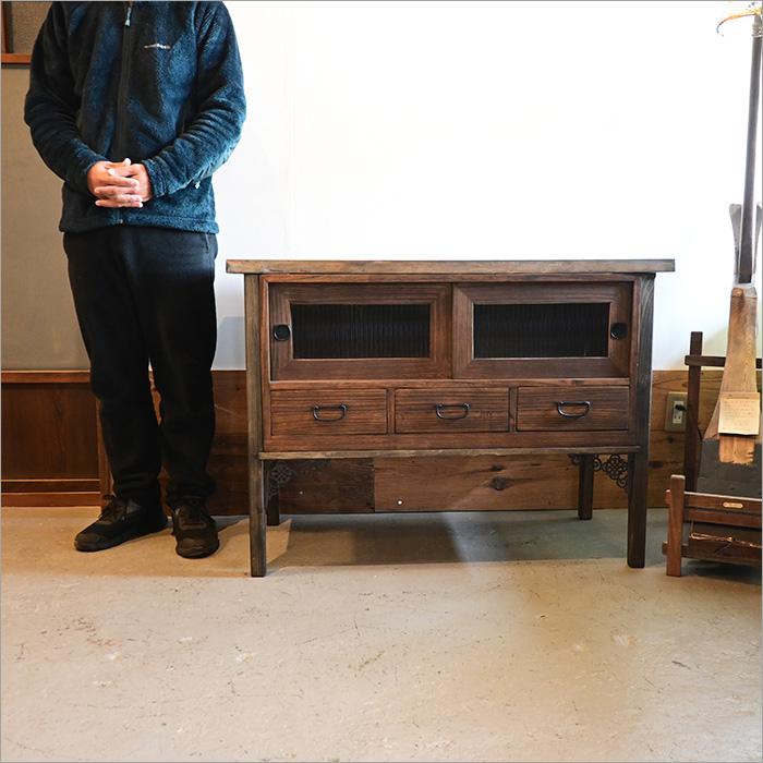 桐箪笥 リメイク チェスト 和箪笥 ガラスキャビネット 幅100cm 古家具