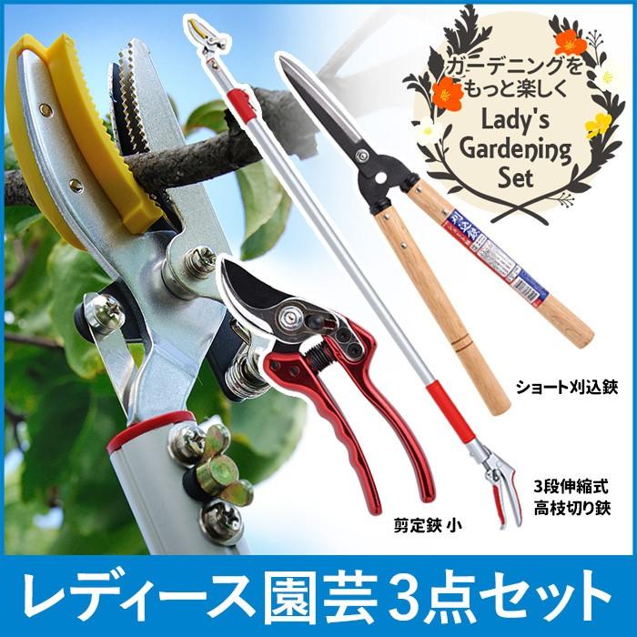 ガーデニング用品 レディース園芸3点セット 3段伸縮式 高枝切りバサミ