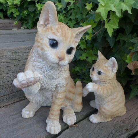 猫の置物 親子猫2匹セット Y77QY キャット ガーデンオブジェ
