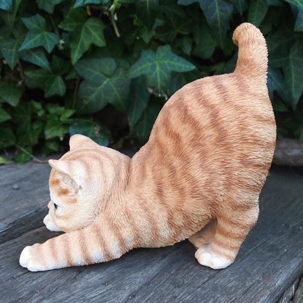 猫の置物 伸び猫 茶トラ N15309 キャット ガーデンオブジェ 動物