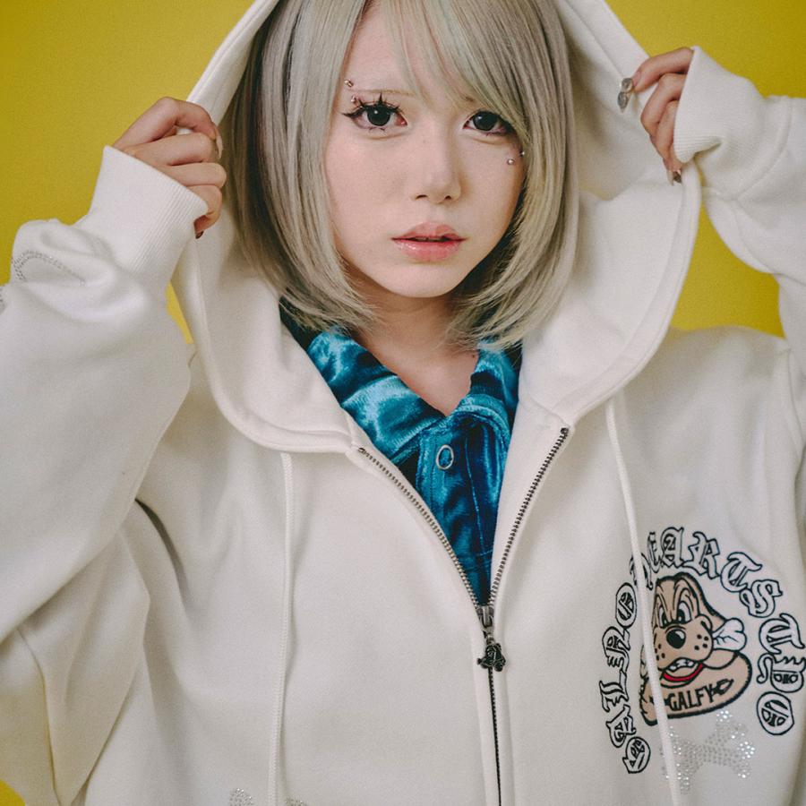 GALFY（ガルフィー） ピカピカ骨骨パーカー 153077 WHITE BLACK GREIGE