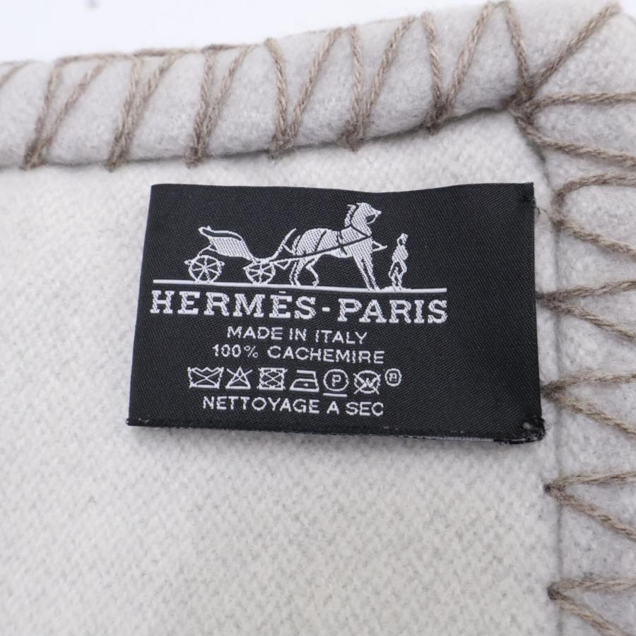 美品 HERMES エルメス カシミヤ100 タイガー ブランケット グレーx