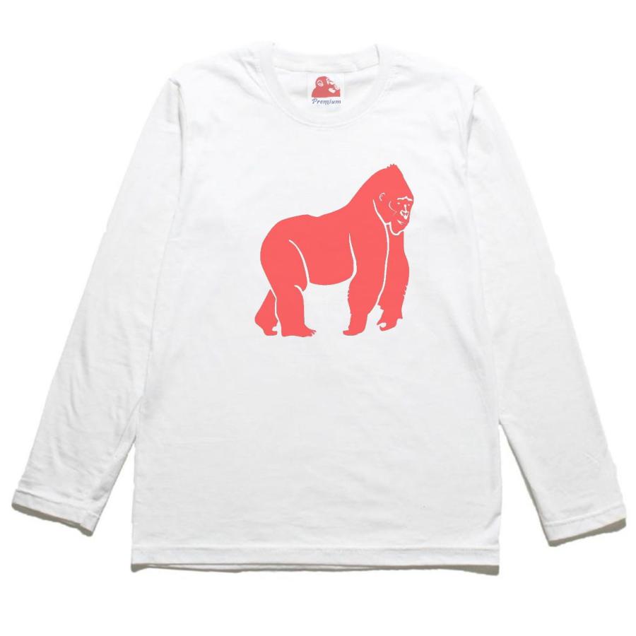 動物 生き物 ゴリラ 長袖 ロングスリーブ Tシャツ 白 : Tシャツ専門店