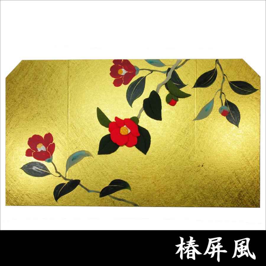 押絵屏風 椿 TUBAKI ちりめん細工 日本製 金屏風 和のインテリア : 和
