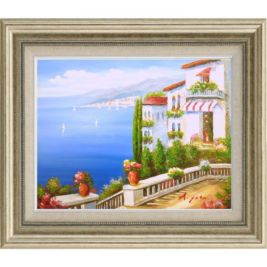 河野芸観『晩夏清水』6号 風景画 油彩 油絵 絵画 肉筆 額装 美術品